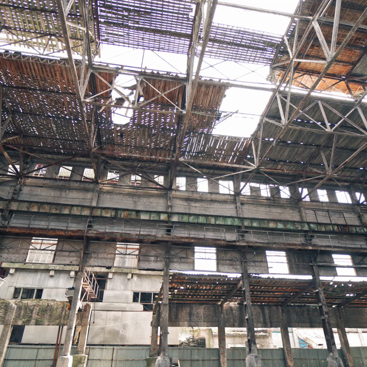 Abandoned factory interior. Old industrial building for demolition