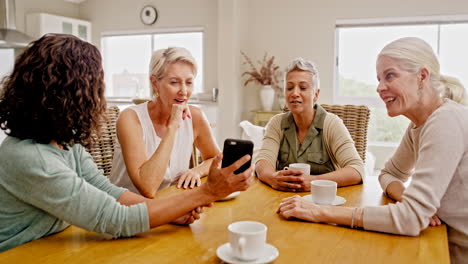 Telefon,-ältere-Frauen-Und-Diskussion-Mit-Freunden