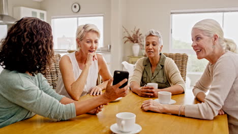 phone, senior women and discussion with friends