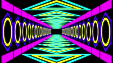 Animation-of-multi-coloured-neon-pattern-moving-in-hypnotic-motion-on-seamless-loop