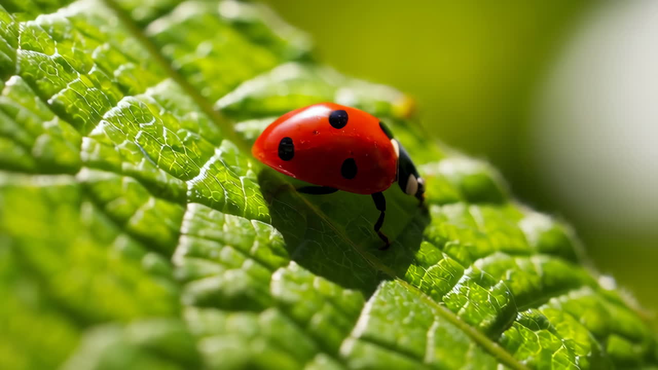 Close-up of a Ladybug on a Green Leaf