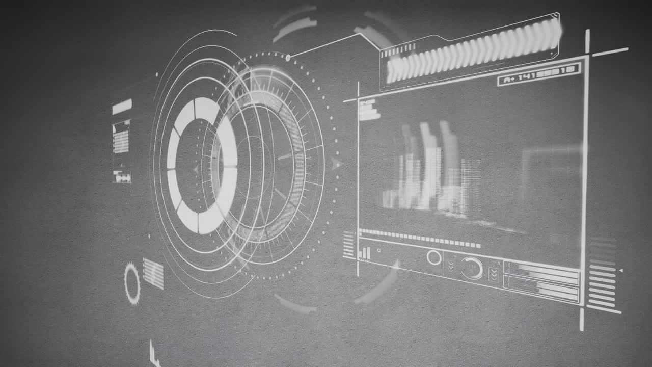 회색 배경에 대한 범위 스캐닝과 데이터 처리의 애니메이션