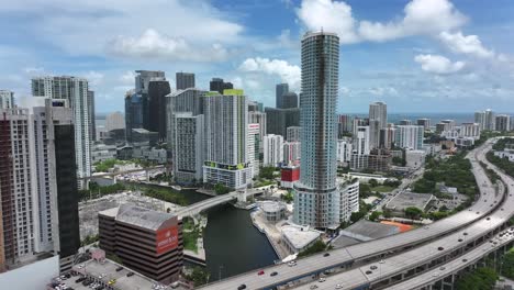 cityscape with skyscrapers and highway