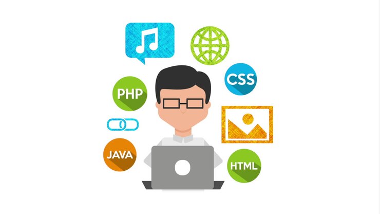 social media marketing with man using laptop