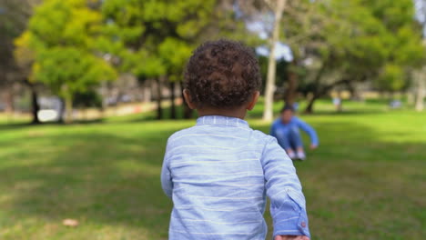 menino correndo para a mãe deitado na grama, mãe fugindo