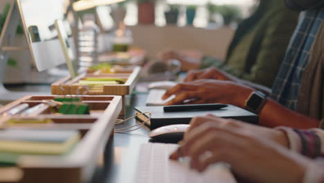 close up hands business people programmers using computers developing communication software team of network support engineers sharing online service typing in office workplace