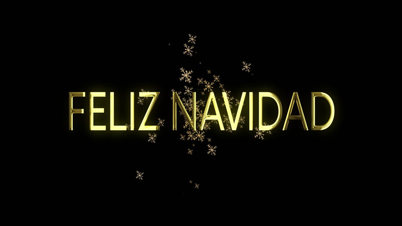 animación de feliz navidad texto sobre copos de nieve en fondo negro en navidad