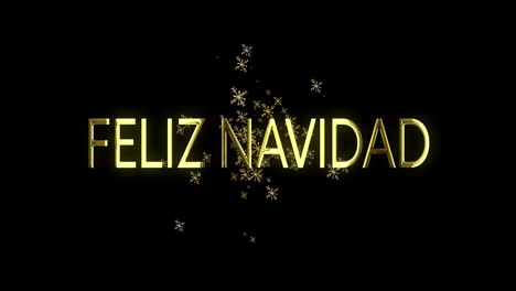 animation of feliz navidad text over snowflakes on black background at christmas