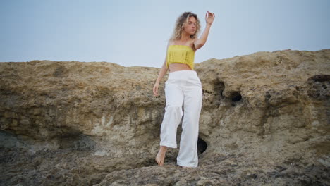 professional dancer performing nature practicing contemporary dance. girl moving