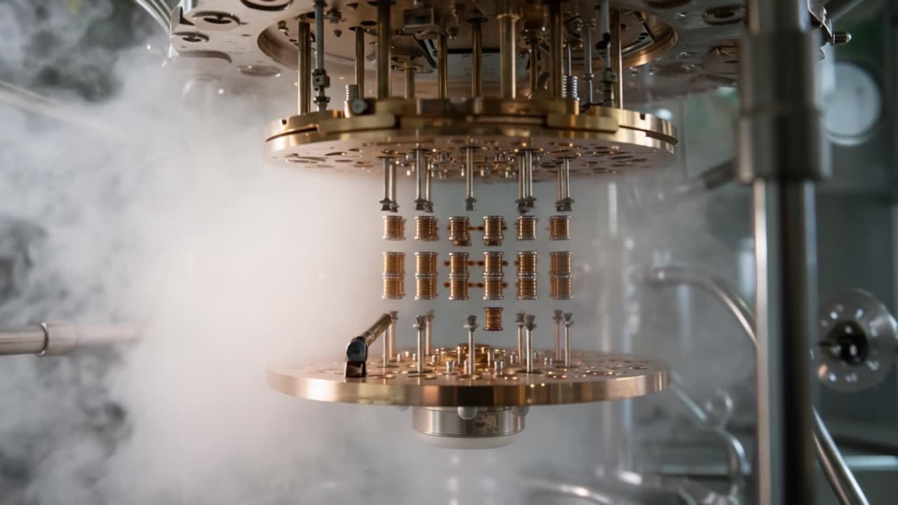 Exploring Quantum Computing Technology: A Close-Up on a Sophisticated Quantum Processor with Liquid Nitrogen Cooling in a Laboratory Environment