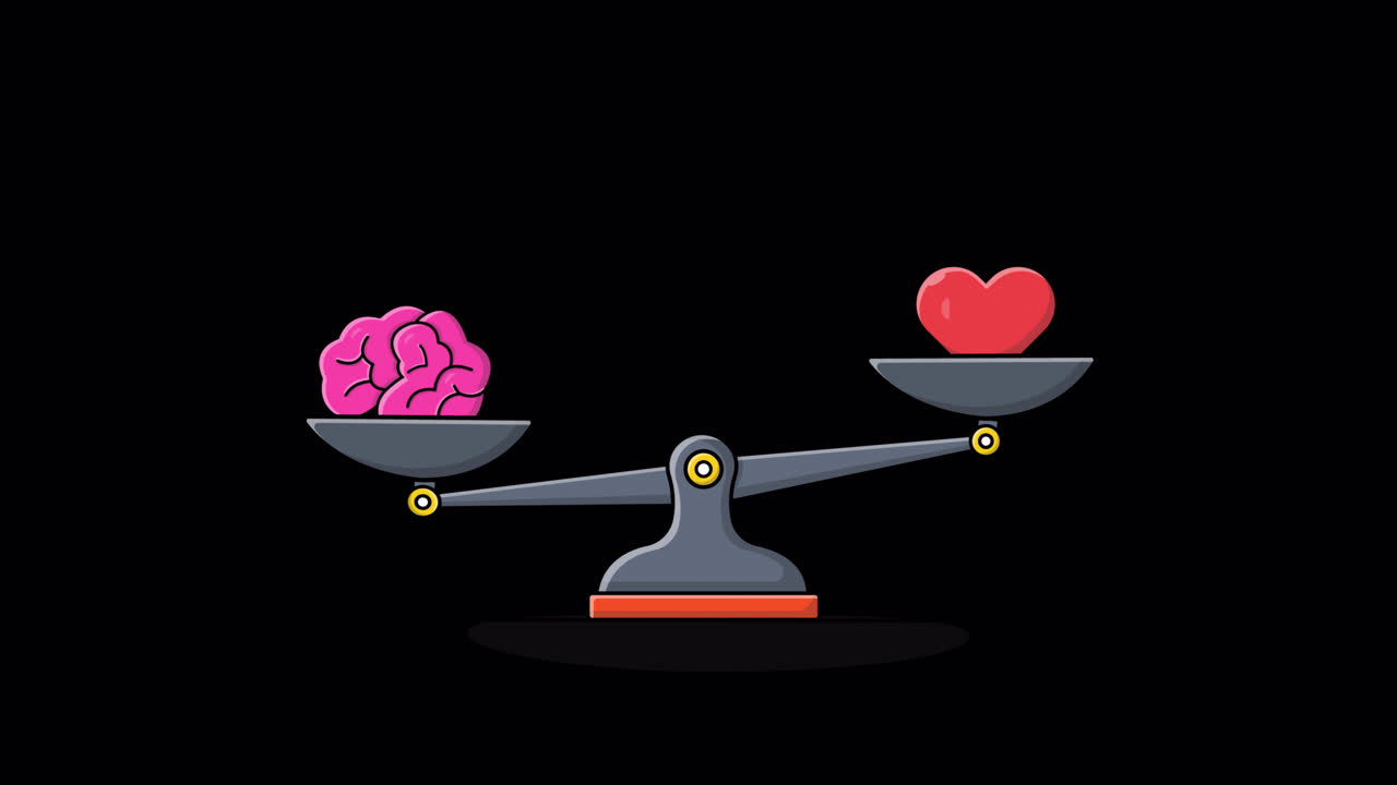 Heart and Brain Weighing on a Balance Scale Animation