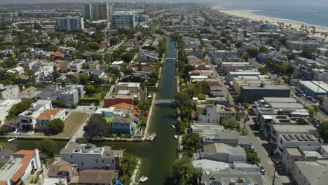 drone flies above venice canals