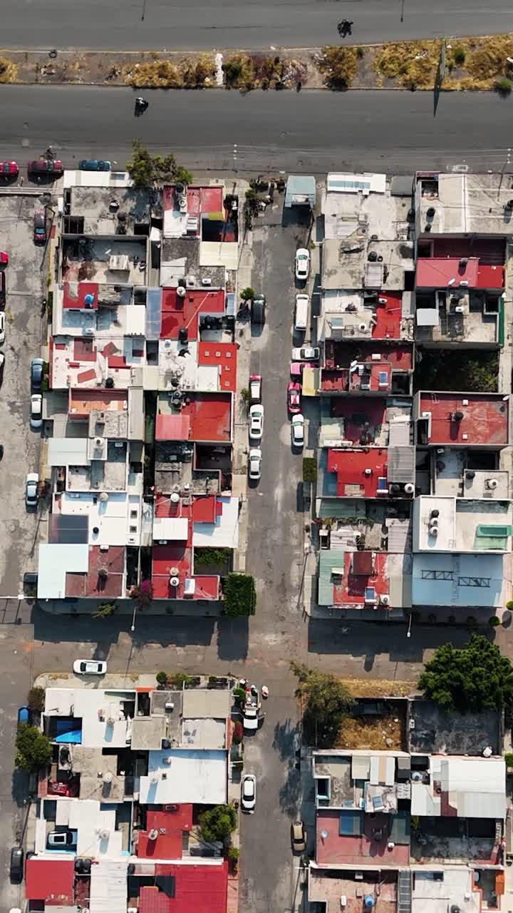 Overhead drone shot of a street in Ecatepec