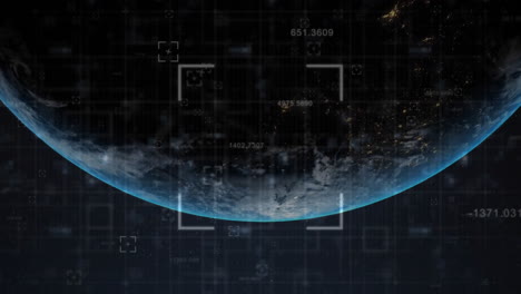 animación del procesamiento de datos sobre el globo sobre fondo azul