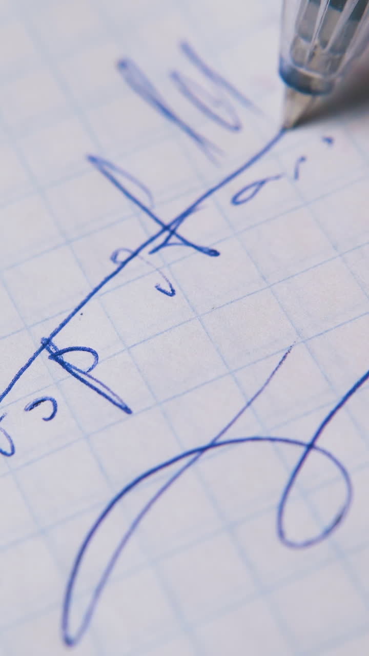 person crosses out written phrase STOP IT with blue pen on checkered paper sheet extreme close view