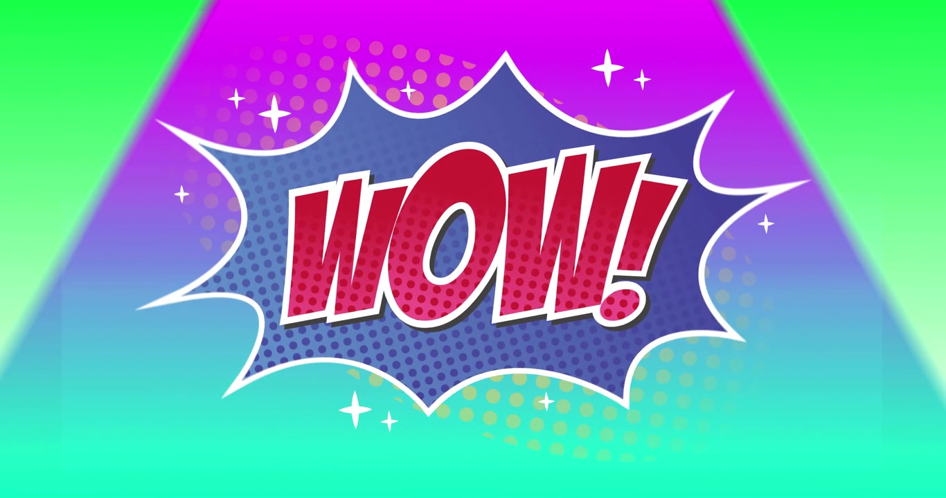 Animation of wow text over colorful triangles