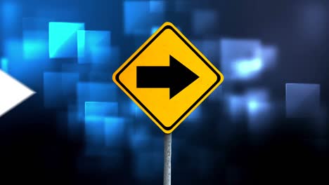 Animation-of-road-sign-and-arrows-on-black-background