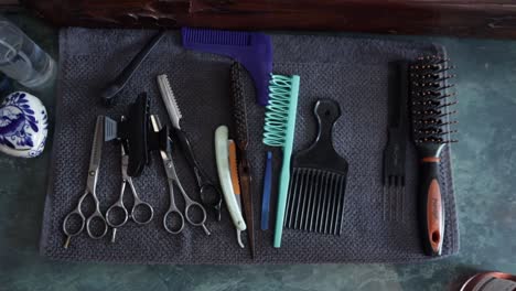 Wide-shot-of-Hairdresser-equipment-on-the-counter