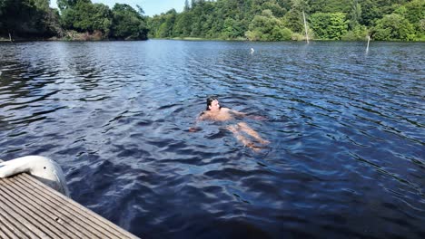 person swimming in calm lake summer outdoor activity