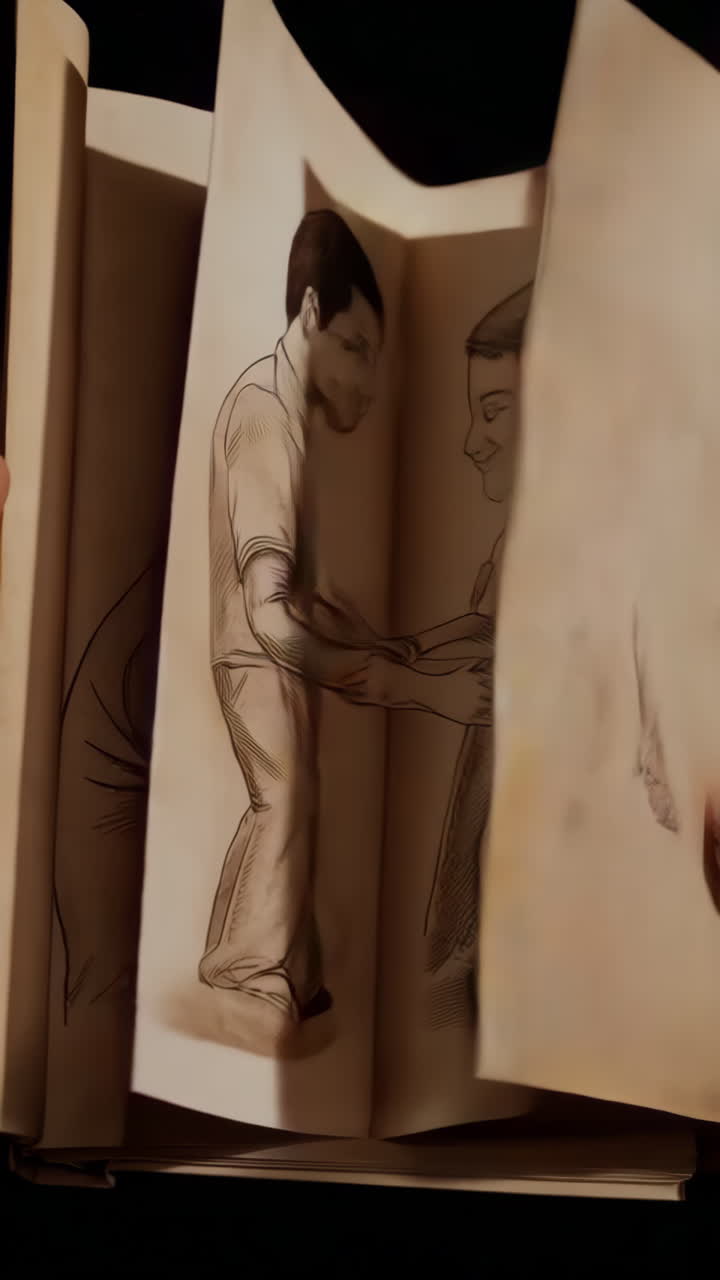 Vintage Sketches in an Open Book