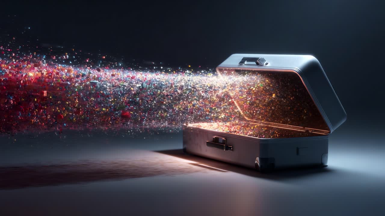An Enigmatic Suitcase Emitting a Colorful Stream of Shimmering Particles, Capturing the Essence of Imagination and Wonder in a Unique Visual Presentation