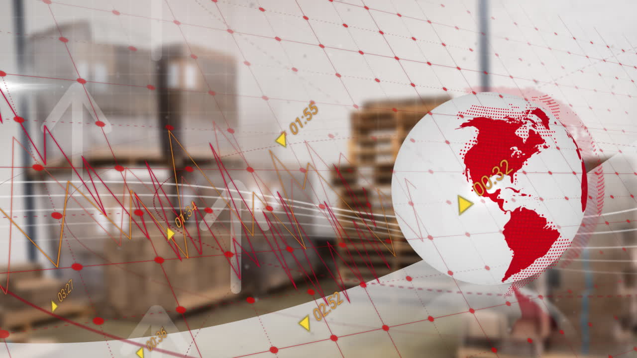 전 세계와 창고에서 금융 데이터 처리의 애니메이션