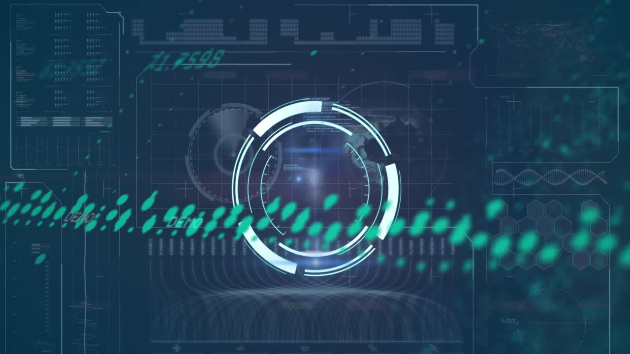 animación del escaneo del alcance sobre el procesamiento de datos sobre fondo negro