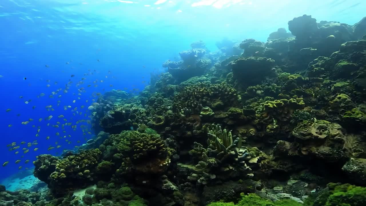 un túnel de neón que conduce a un vibrante arrecife de coral submarino