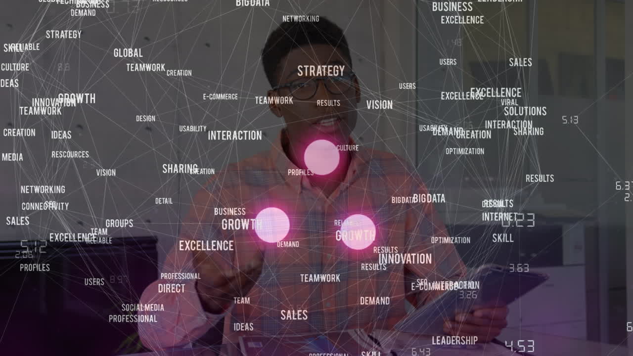 animación de la red de conexiones sobre empresario biracial en el cargo