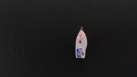 Aerial-tracking-shot-of-a-traditional-sailing-boat-on-the-upper-Columbia-river