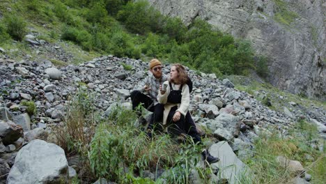 couple hiking in mountains