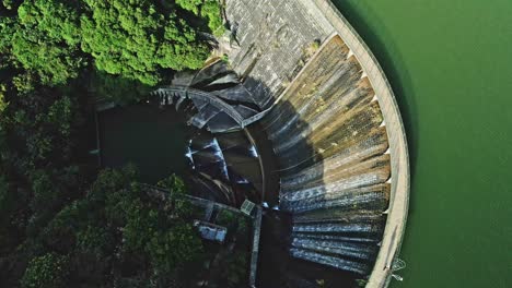 top view of water dam inside mountain