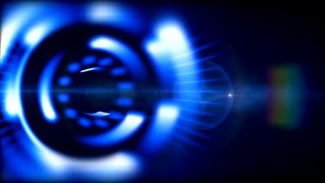 blurry blue cylinder revolves and emits light lens flare