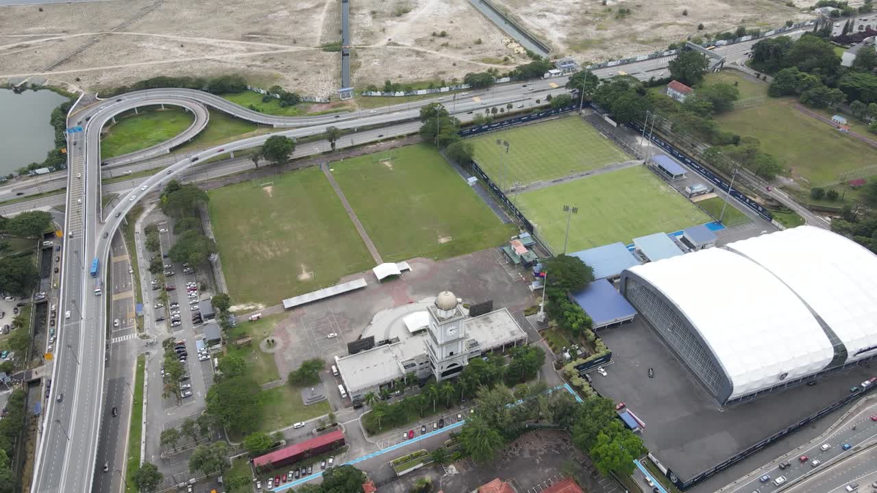 Orbital Shot of Jam Besar Dataran in Johor Bahru in Malaysia from an Aerial Drone
