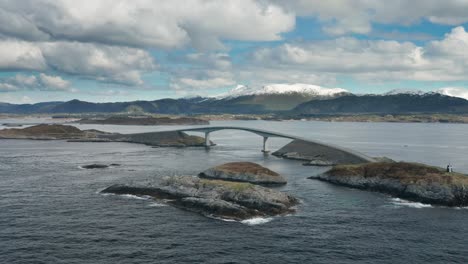 an aerial view of the atlantic road in norway