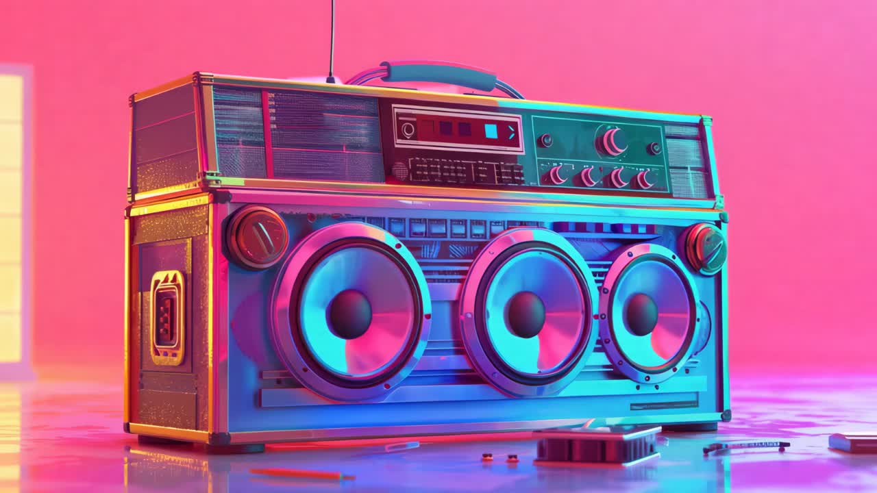 Retro Boombox in Neon Light