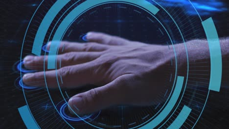 animación del control biométrico manual, los alcances y el procesamiento de datos sobre un fondo oscuro