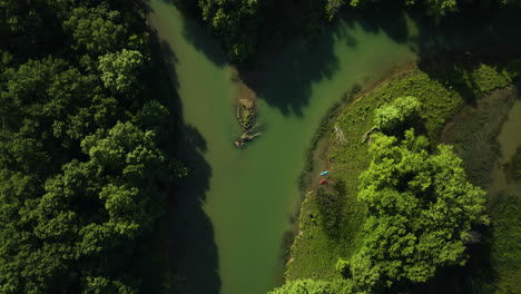 top view of an estuary and vegetations in summertime