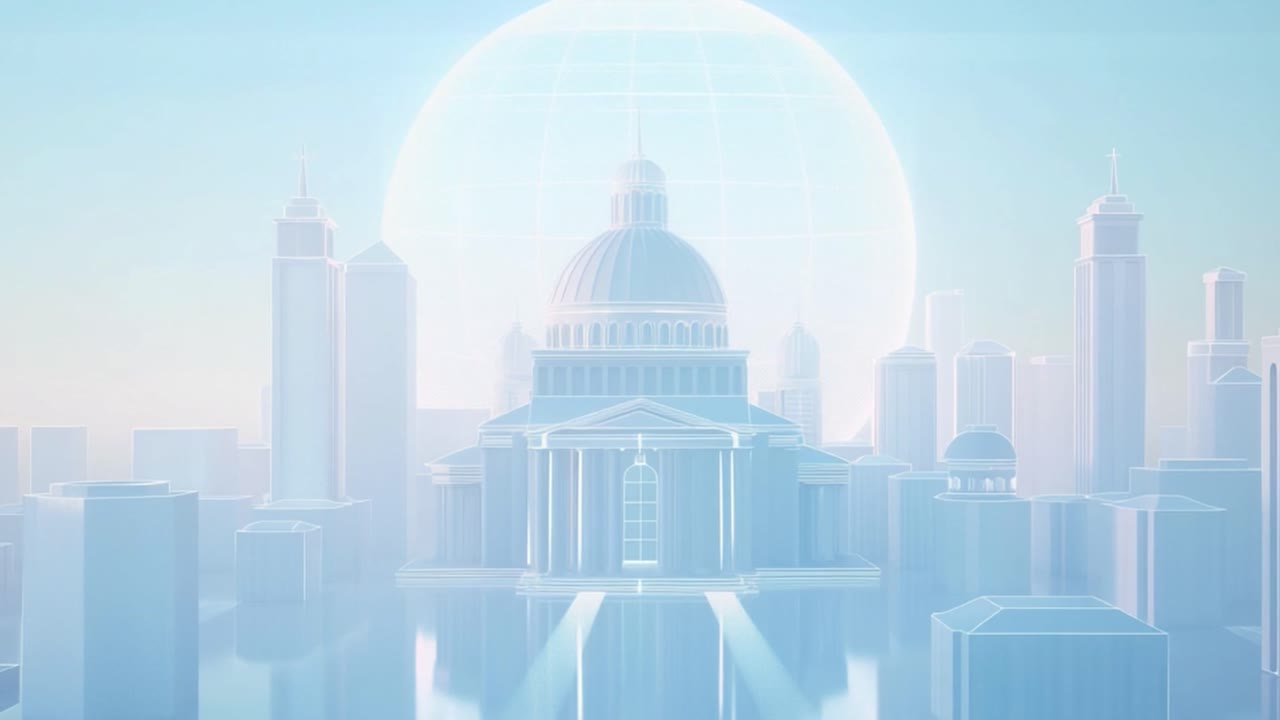 Futuristic Cityscape with Dome Building