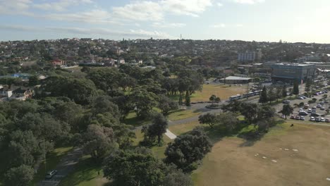 aerial view of a public recreational park at the eastern suburb of sydney, maroubra beach, nsw australia