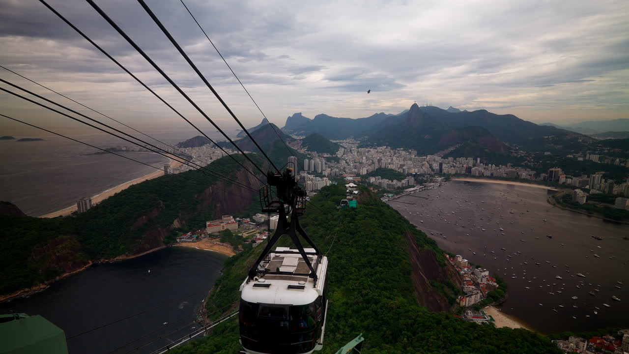 View from Sugarloaf cable car over Rio’s coastline and city skyline