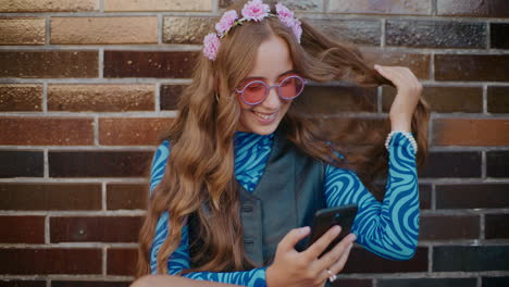 teenage girl with floral headband and trendy outfit