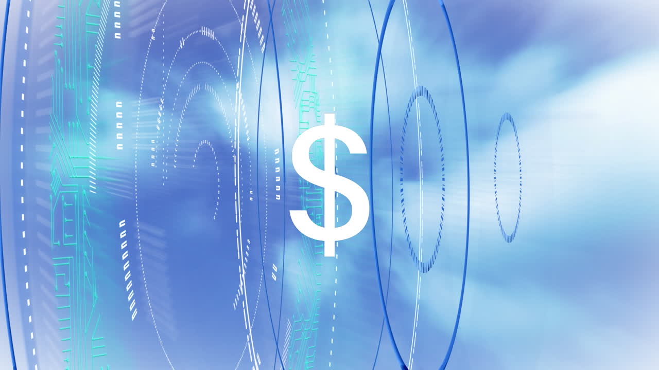 클라우드 위의 처리 원과 달러의 애니메이션