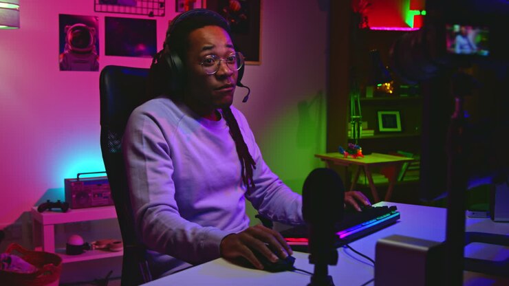 Uomo che fa streaming di un videogioco