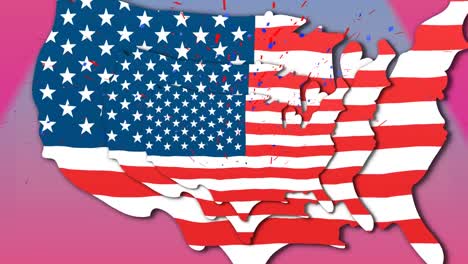 Animation-Der-Amerikanischen-Flaggenkarte-Von-Amerika,-Die-Sich-Vervielfacht-Und-Sich-über-Bunte,-Sich-Bewegende-Dreiecke-Erstreckt