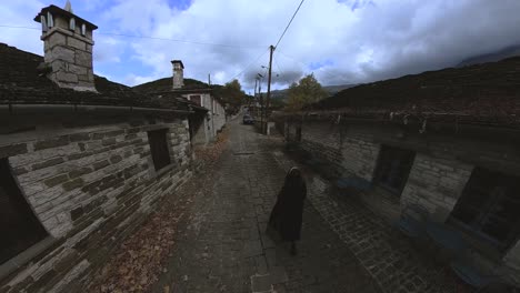 girl exploring old town of a city with beautiful architecture