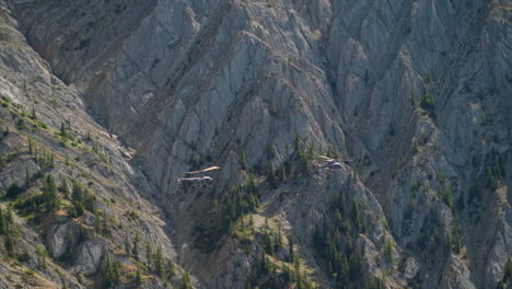 a thrilling helicopter tour of the canadian rocky mountains, breathtaking aerial views of snow-capped peaks, glaciers, rivers, and forests