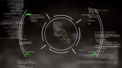 Animation-of-scope-scanning-and-financial-data-processing-over-dark-background