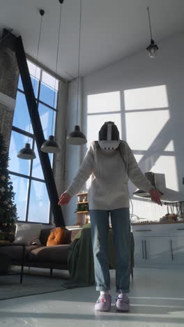 woman experiencing vr in a modern home