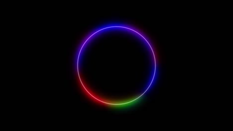 animación de círculo de neón abstracto. colores brillantes azul, púrpura, rojo, verde. plantilla de gráficos de movimiento, video de stock en bucle. espacio de copia para texto. tecnología de alta tecnología futurista estilo moderno. brillo fluorescente